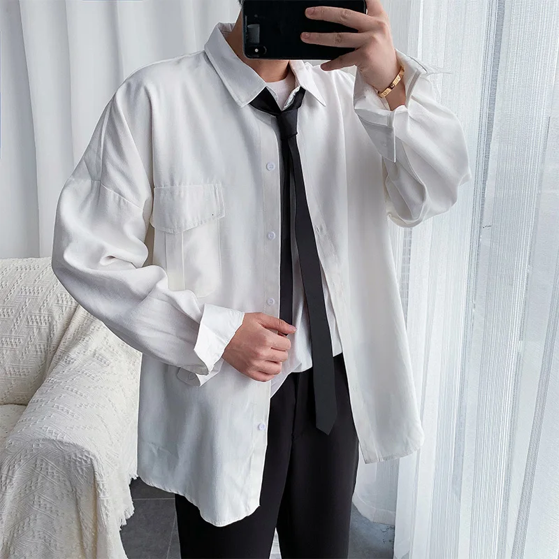 Осенняя черная белая рубашка Мужская модная классическая мужская деловая