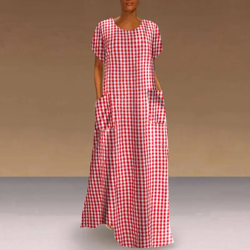 

VONDA 2021 Dress Vintage Party Maxi Long Dress Women'Sundress Plaid Printed Sundress Casual Robe Femme Vestido