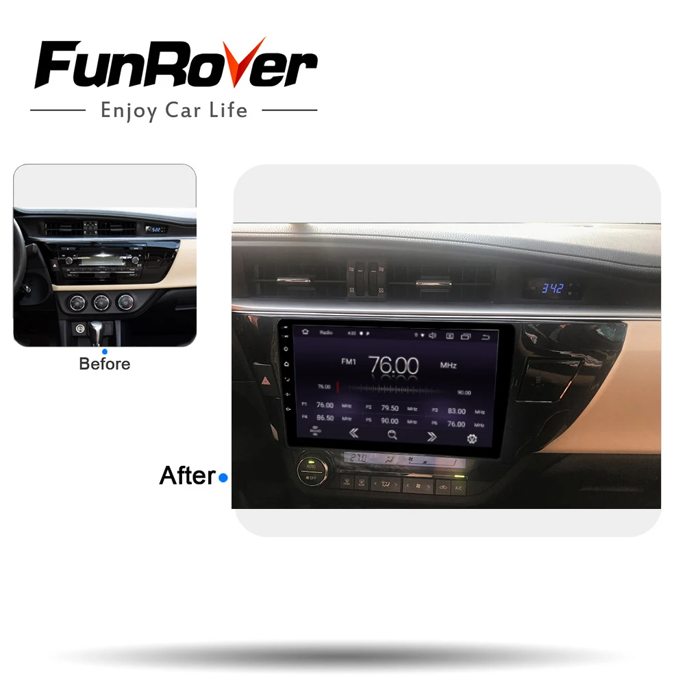 Funrover 2.5D+ ips 2 din Автомобильный Радио мультимедийный плеер Android 9,0 для Toyota Corolla 2013- dvd НАВИГАЦИЯ gps autovedio RDS BT