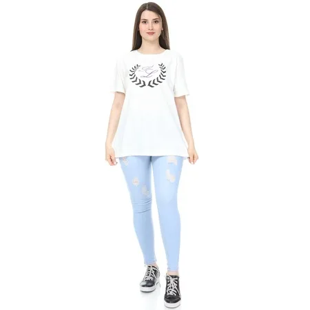 

Pianoluce Women Large Size O Neck Printed Half Sleeve Knitted T-Shirt 438778433