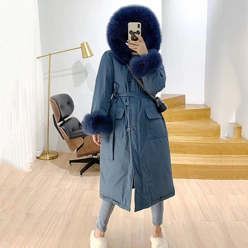 2019 зимняя женская белая куртка на утином пуху Свободное длинное пуховое пальто