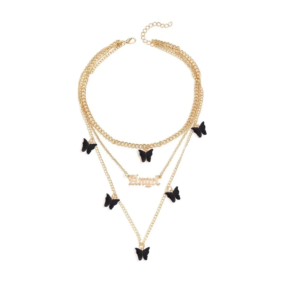 

Layered Necklace Statement Candy Color Acrylic Butterfly choker Letter Alphabet Angel Pendant Necklace Jewelry Gifts For Women