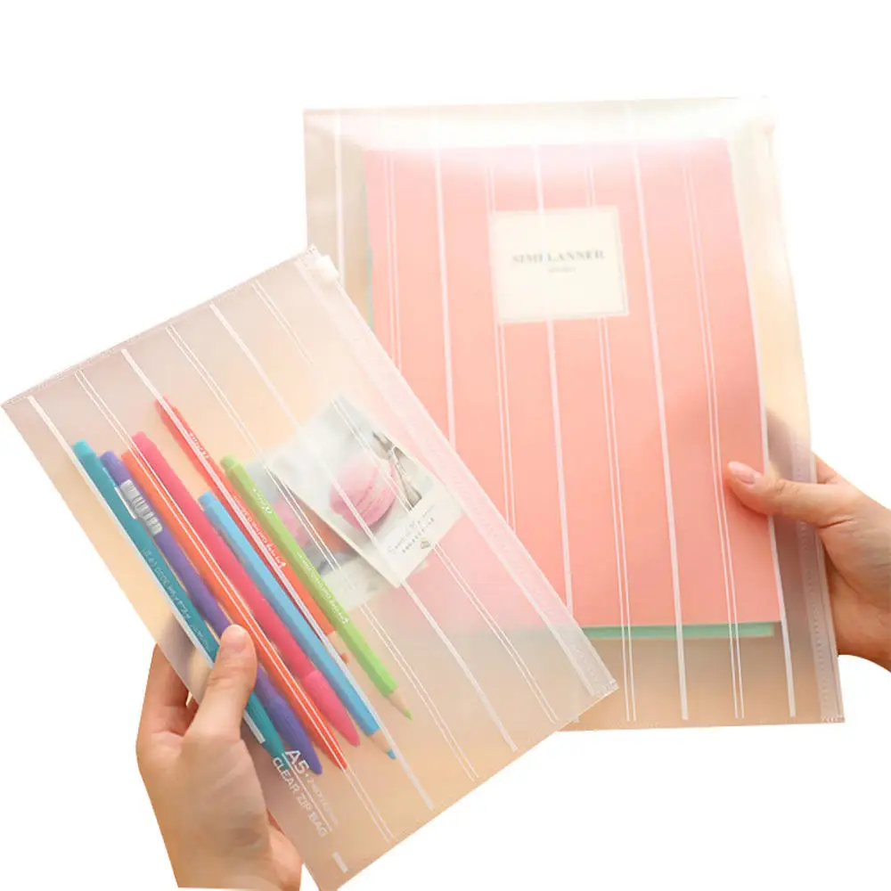 

NEW 1pcs A4 Pull Side Storage Bag Environmental Protection Transparent Frosted File Bag Data Storage File Folder Bag Wholesales