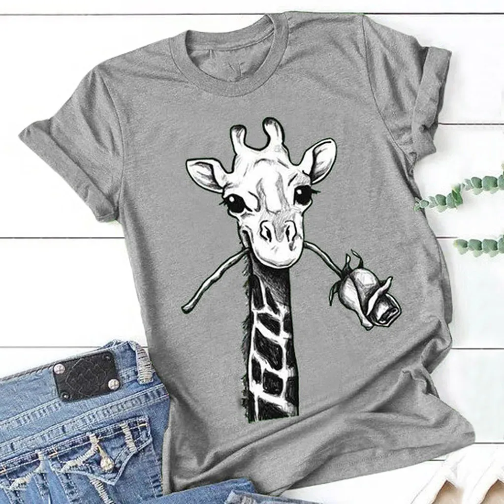 Женская футболка женская в стиле Харадзюку 5XL с коротким рукавом и принтом жирафа