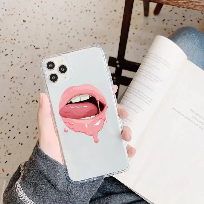 

Sexy lips lipstick fashion Phone Case Transparent for iPhone 11 12 mini pro XS MAX 8 7 6 6S Plus X 5S SE 2020 XR