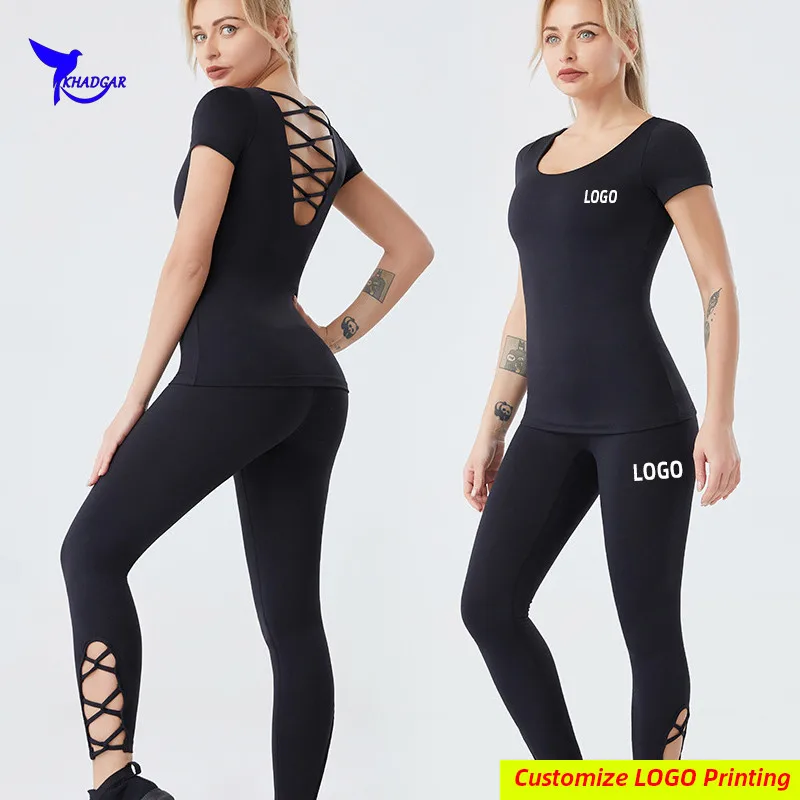 

Женские леггинсы для спортзала с логотипом под заказ + укороченный топ со встроенным бюстгальтером, спортивный костюм из 2 предметов, рубашк...