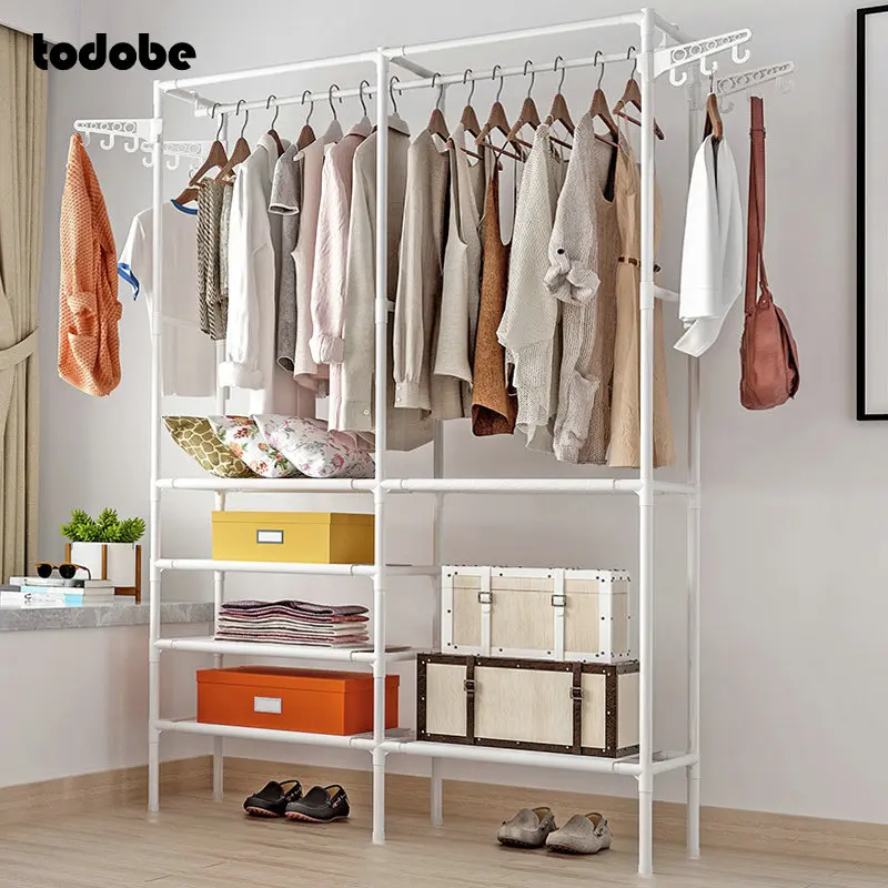 

Simple Square Coat Rack Reinforced Metal Frame Clothes Organizer Dustproof Bedroom Wardrobe Closet Saving Space Clothing Rack
