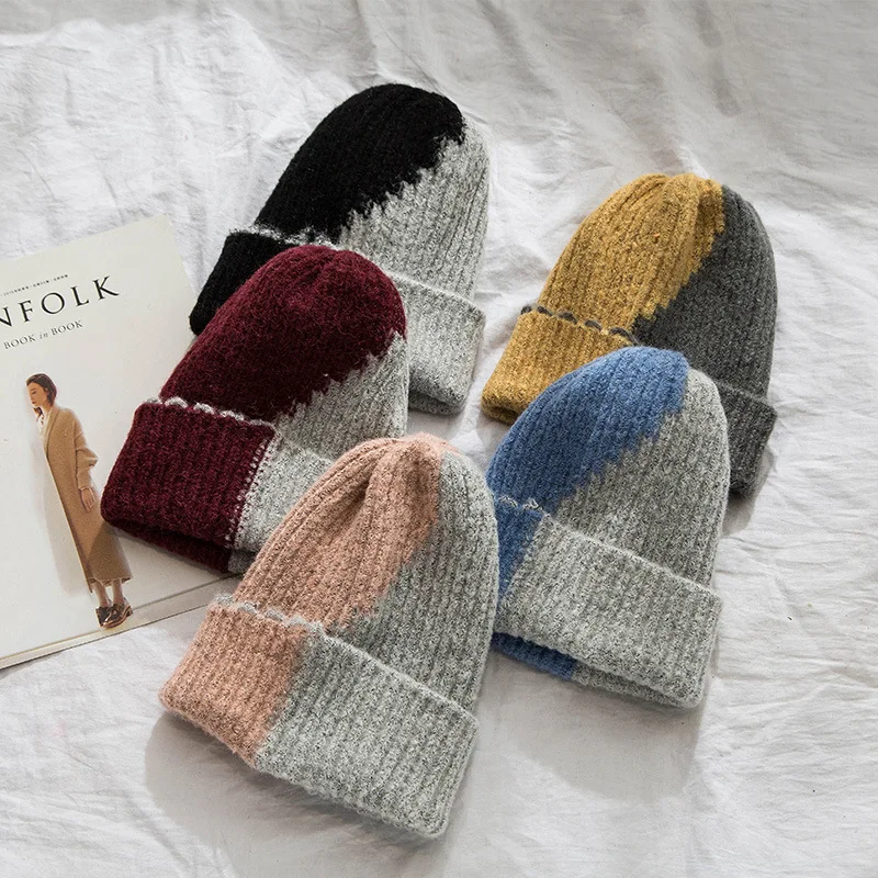 2019 модные оптовые мужские и женские осенние цветные шерстяные шапки утолщенные