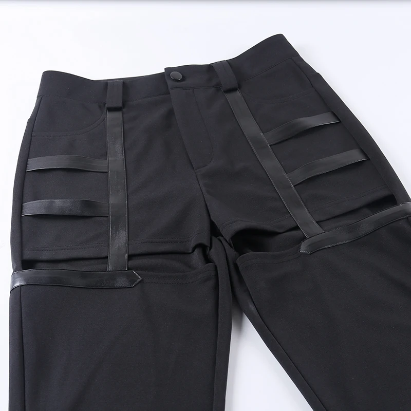 Готический черный сексуальный уличная ПУ повязки Высокая талия женские брюки