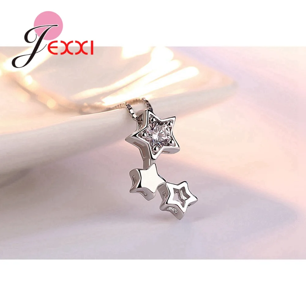 

Pretty Twinkling Stars Women Choker Collar Necklaces Luxury 925 Sterling Silver Transparant Cubic Zircon Neck Jewellery