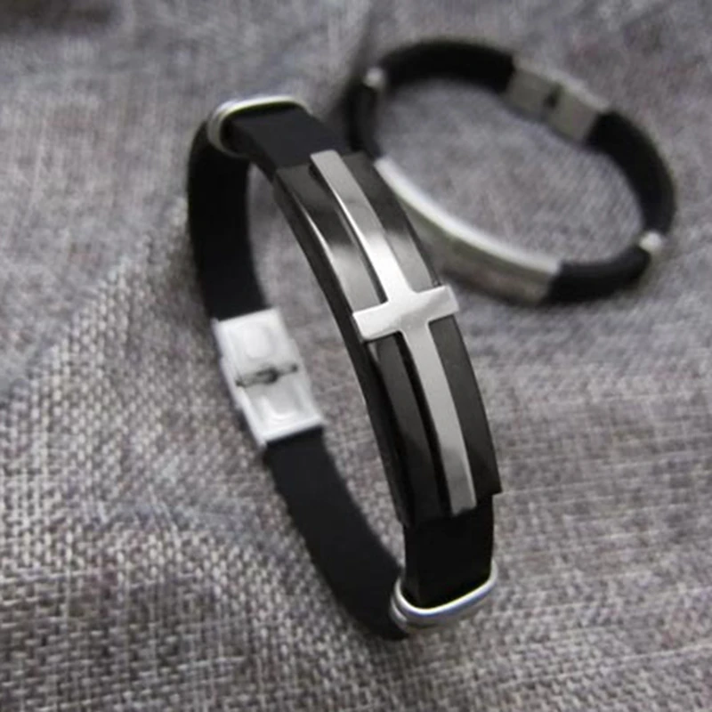 

2PCS Fashion Women Punk Titanium Steel Man Cross Faith Bracelet High Quality Magnetic Clasp Men Jewelry Sculpture Bracelet