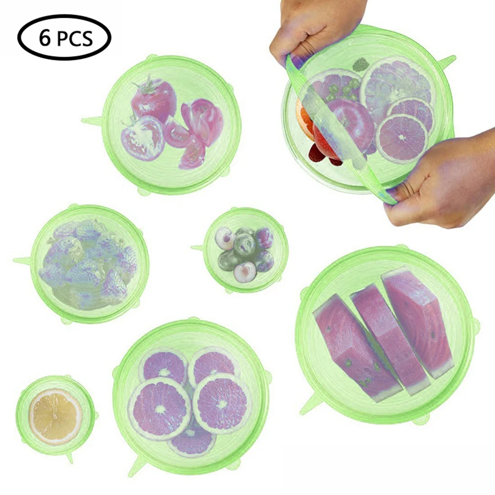 Свежие крышками 6 шт. силиконовых кейсов стрейч многоразовые крышки герметичный