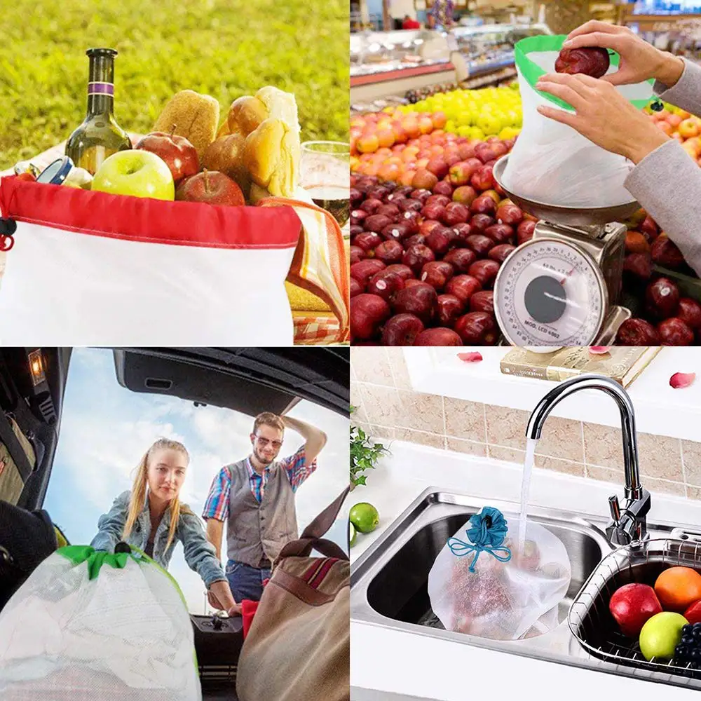 

15 Reusable Mesh Produce Bags Eco-Friendly Washable and See-Through with Colorful Tare Weight Tags 3 Sizes