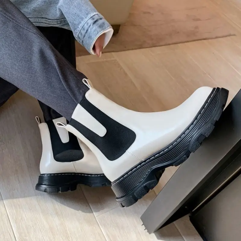 

Rizabina Women Ankle Boots Genuine Leather Fashion Platform Warm Winter Shoes Woman High Heel Short Boot Footwear Size 33-40