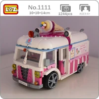 loz 1112 vehicle model pink ice cream van car truck shop store 3d model diy mini blocks bricks building toy for children no box