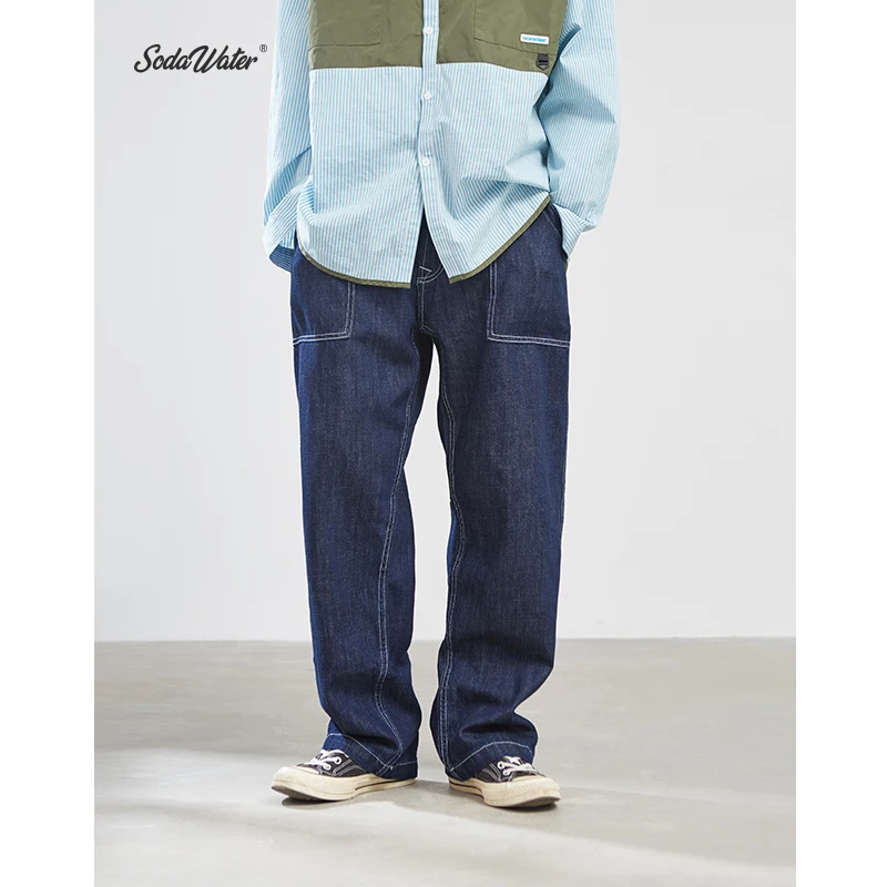 Sodaводяные мужские классические джинсы в японском стиле хлопковые свободные 2019