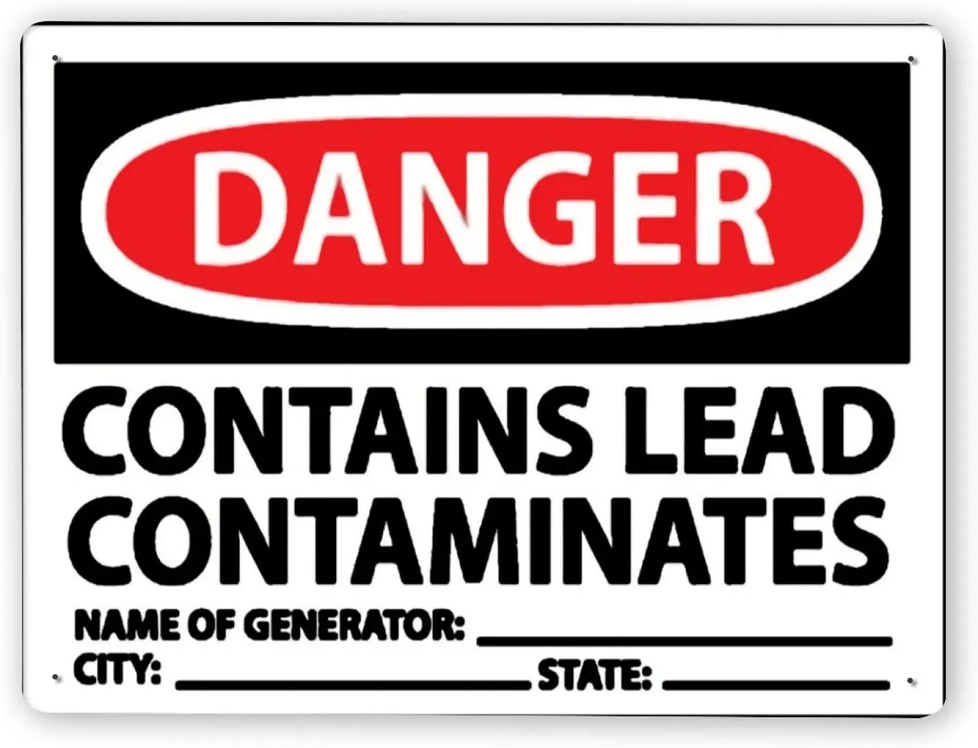 

7503 Warning Sign,Danger Contains Lead Contaminates,Tin Aluminum Metal Decor Painting Traffic Warning Sign 12x16 Inch