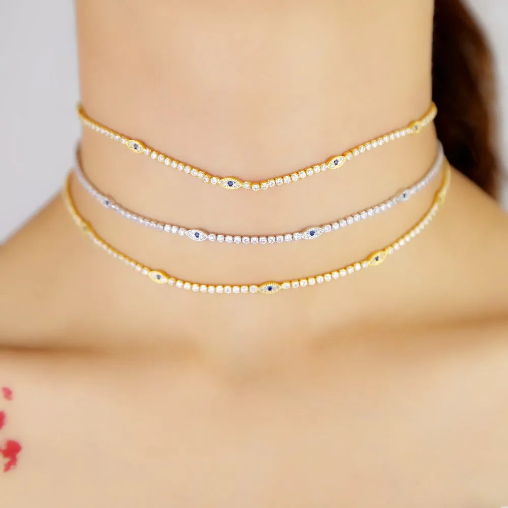 Милое мини Ожерелье чокер со сверкающими звеньями для теннисной цепи выложенное