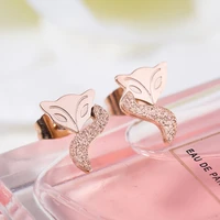 delicate stainless steel cute fox studs earrings for women chic long tail fox small earring femme christmas gift party jewelry