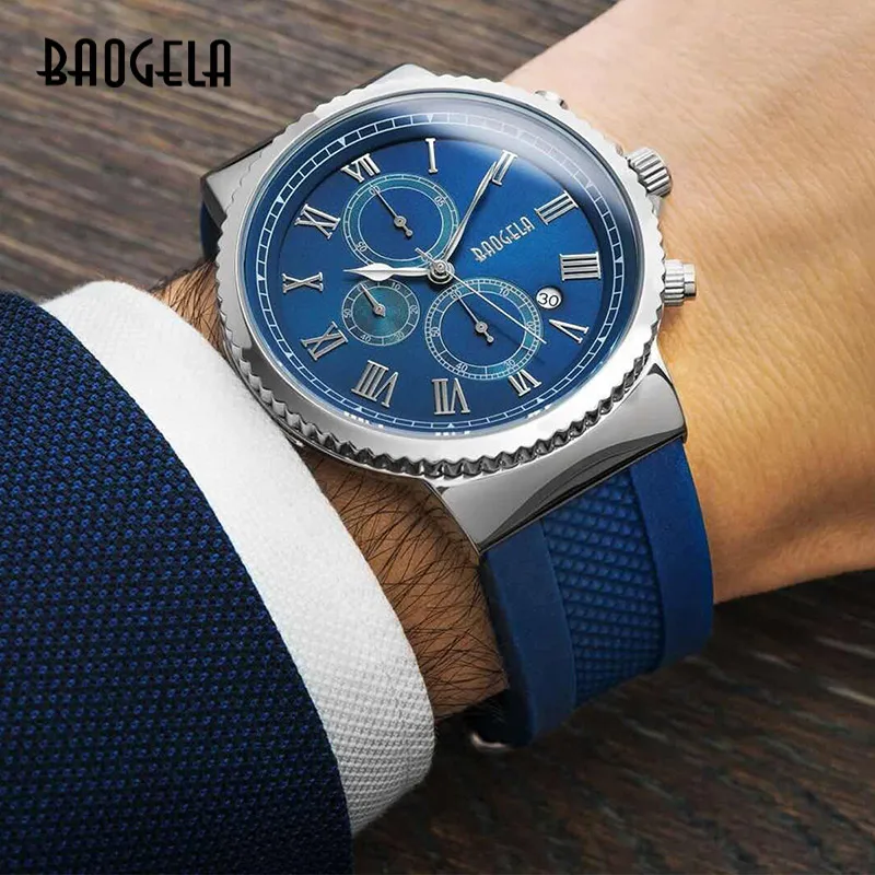 

Baogela chronographe Quartz montres pour hommes garçons décontracté homme étanche analogique montre-bracelet lumineux mains bleu