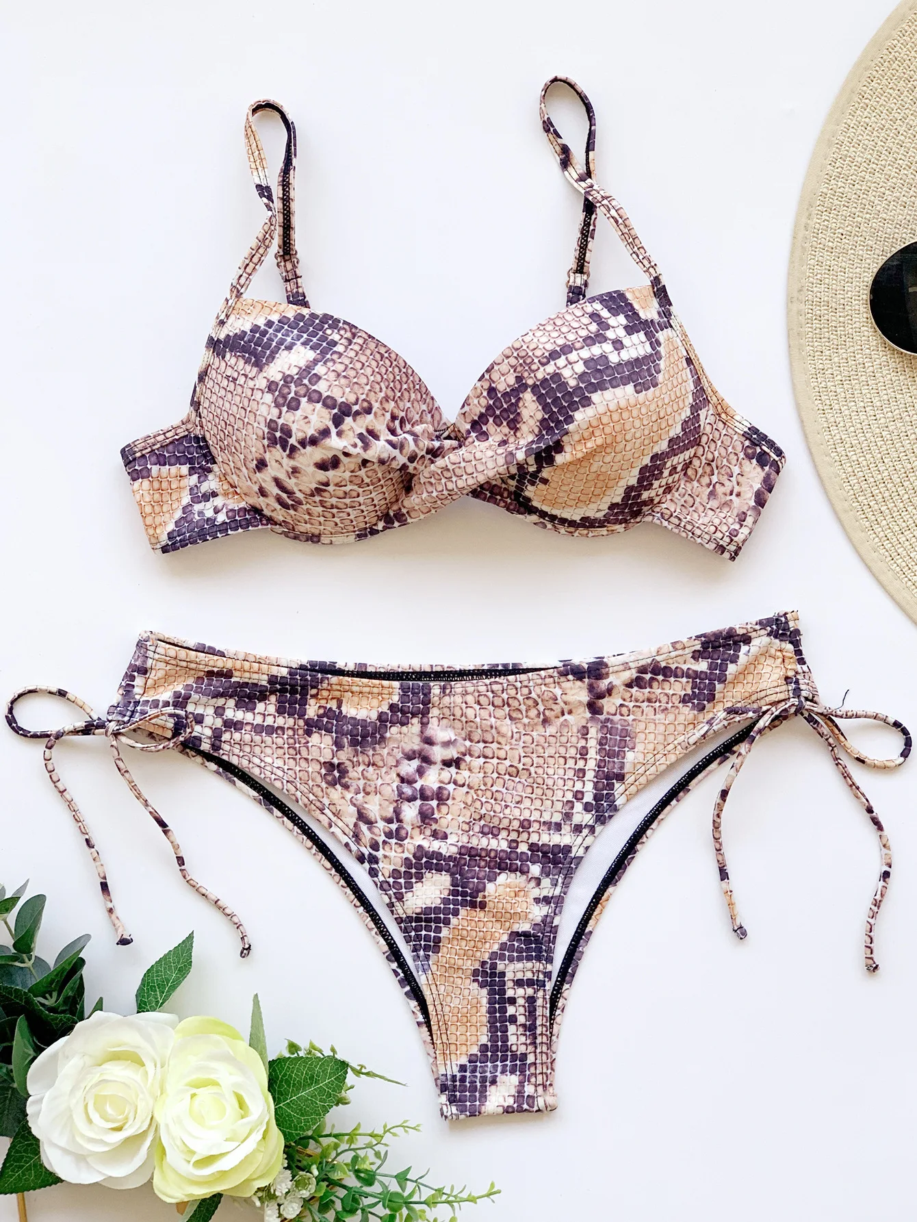 

Low Waist Snake Print Swimwear Women 2021 New Bikini Set Steel Bracket Push Up Two Piece Swimsuit Printed Beachwear Biquini