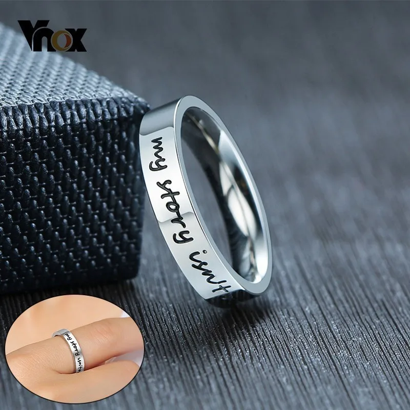 Vnox Выгравированные кольца с вдохновляющими надписями для женщин 4 мм тонкие