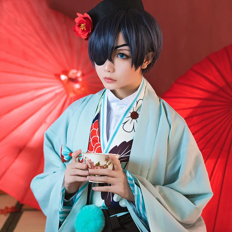 8 в 1 части Черный Дворецкий Kuroshitsuji Ciel Phantomhive кимоно Униформа Чайный домик Косплей