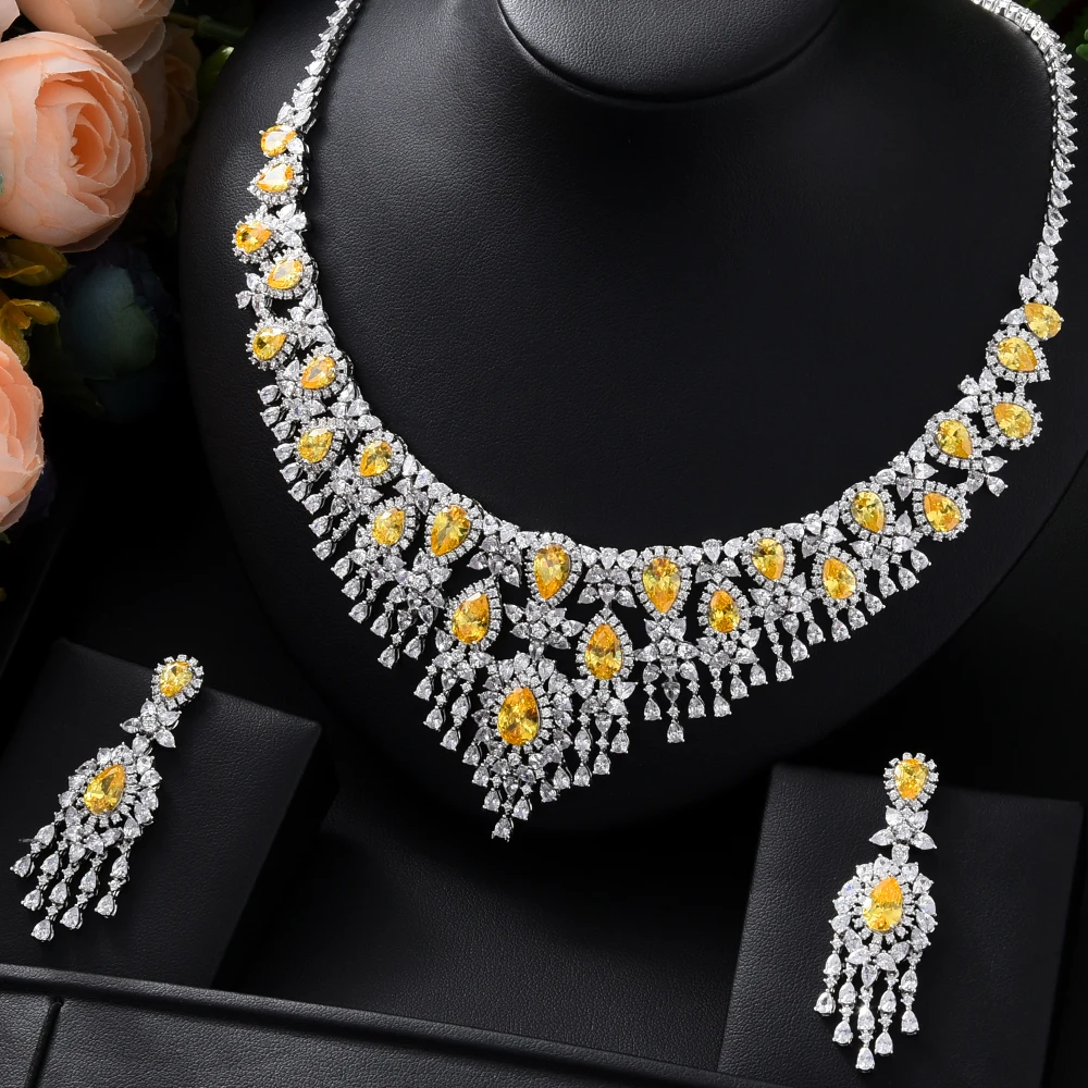 Роскошное ожерелье и серьги из Дубая в итальянском стиле для благородных роскошных женщин наборы свадебных и вечерних ювелирных украшений ...