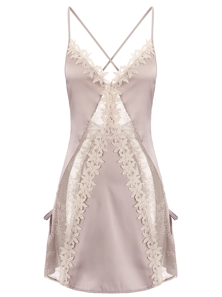 Милая Сексуальная кружевная Пижама Женская Весенняя и Осенняя открытая ночная