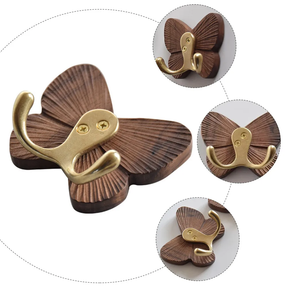 

1Pc Butterfly-shaped Wood Hook Creative Black Walnut Adhesive Hook