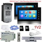 16 Гб SD-карта видеодомофон, 7-дюймовый цветной монитор, видеодомофон, водонепроницаемая камера Rfid + Электрический дверной замок 1V2