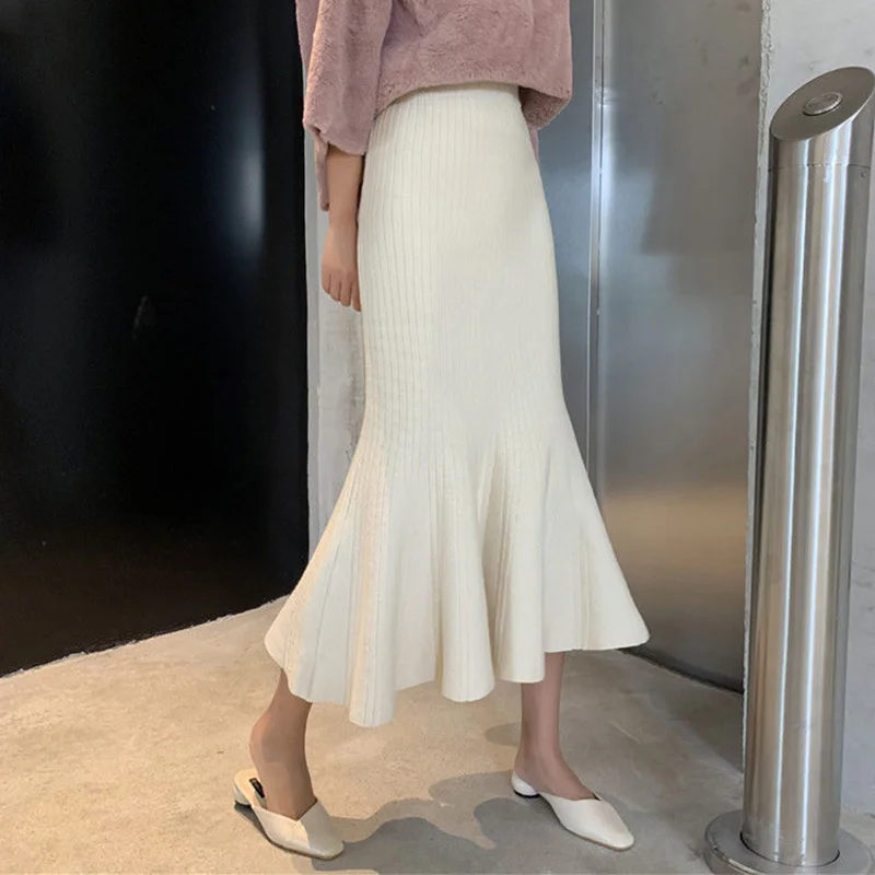

Women's Ruffles Slim High Waist Mermaid Skirts High Waist Solid Casual Sweet Female Skirt 2021 Autumn Winter Korean Girls Bottom