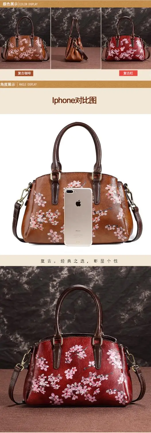 

XIYUAN Hand print Vintage Luxury Real Leather Handbags Women Bags Designer Large Capacity Tote Bag High Quality handbag totes