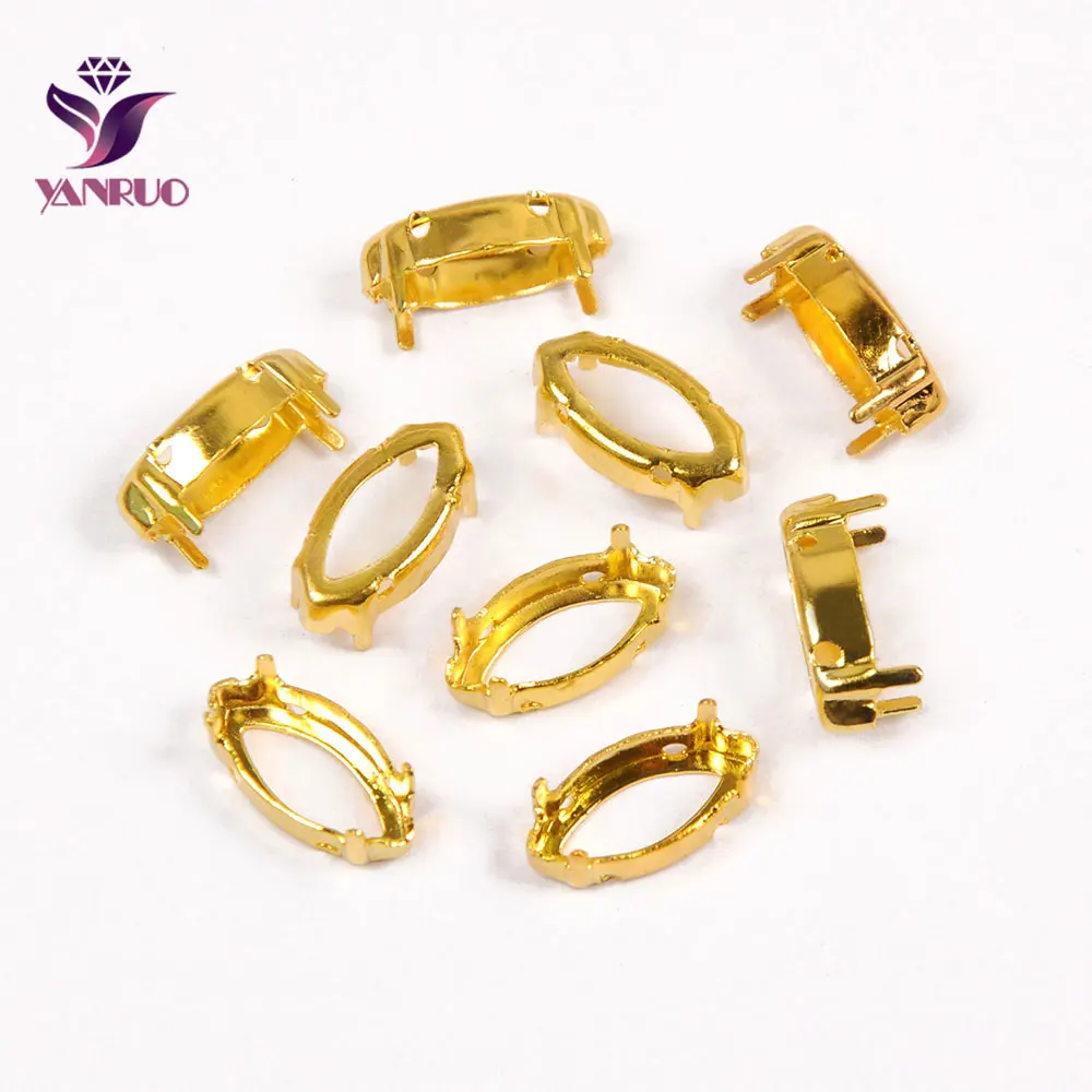 Gold YANRUO Navette лошадь глаз коготь Установка медные камни база Серебро Золото Шитье с кристаллами Rhinstones одежды DIY металла - Цвет: Gold