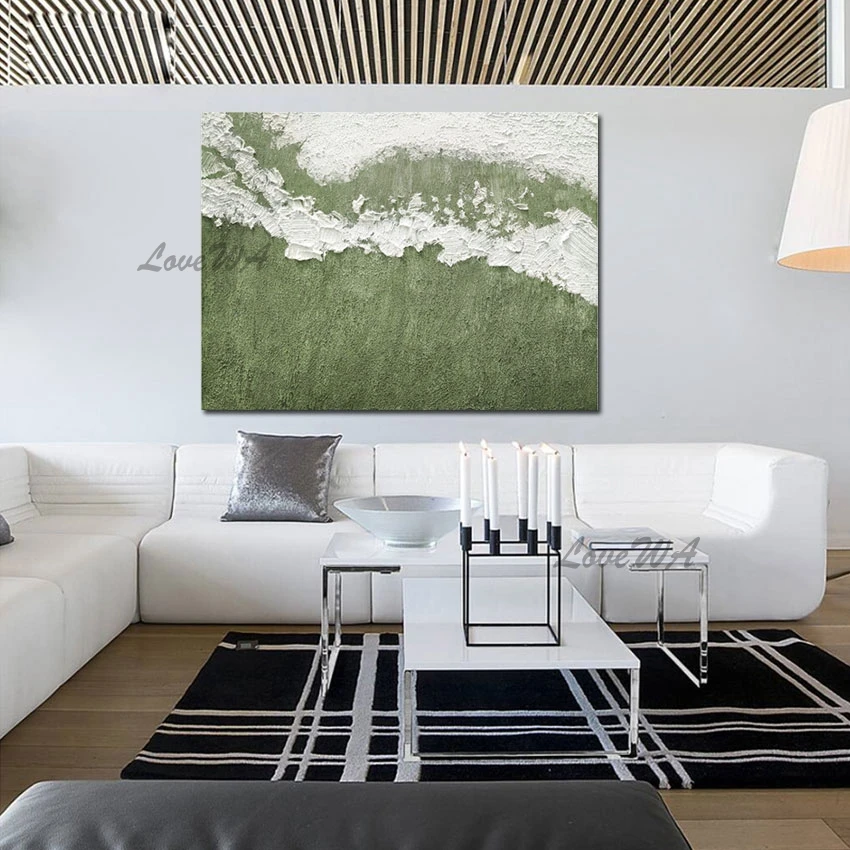 Новое поступление Современная зеленая простая абстрактная живопись холст