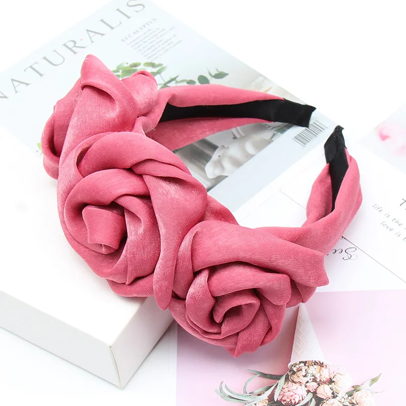 Rose Red(Chiffon) Однотонный Шифоновый Цветок Розы ободки для женщин девушек элегантные повязки для волос невесты женские аксессуары для волос вечерние праздничные волосы обруч - Цвет: Rose Red(Chiffon)