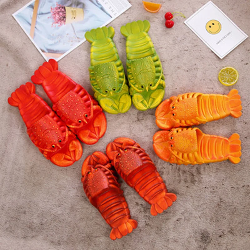 

Lovers Lobster Slippers Adult Hollow Out Flats Women Man 2020 Summer Outdoor Open Toe Slides Beach Footwear Big Size 34-45