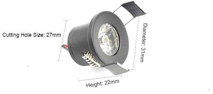Светодиодный черный Мини точечный светодиодный светильник 27 мм 90-260 в 1,5 Вт потолочный встраиваемый под шкаф для ювелирных изделий