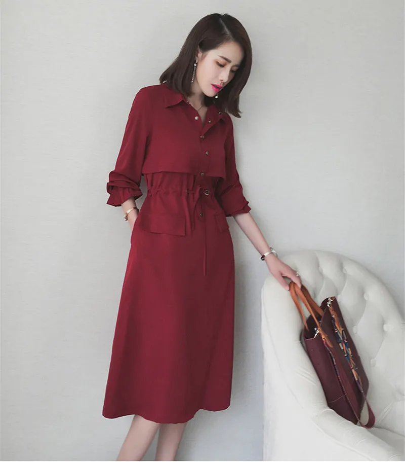 Женское платье с длинным рукавом винтажное красное модель WXF700 2020 | Женская одежда