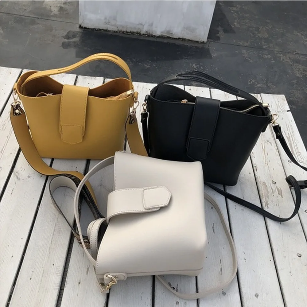 

Fashion Women's Shoulder Handbags Solid Color Bucket Large Capacity Tote Casual Female Crossbody Bags Female Leather Women Bags
