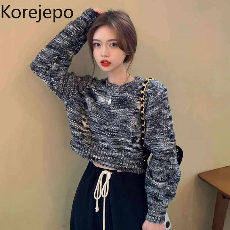 

Свитер женский в Корейском стиле, с круглым вырезом и длинным рукавом