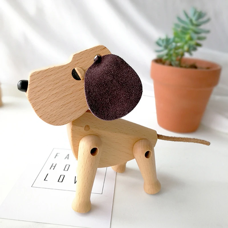 

Wood Carving Dog Puppet Home Furnishing Decor Creative Dog Toys Study Desktop Office Cabinets Decorative