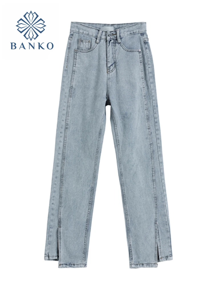 

2021 Straight Pants Streetwear Vintage High Waist Jeans Women's Harajuku Jeans Full Length Korean Chic Cowboy Denim Pants Female