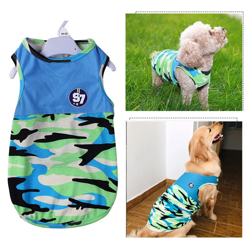 Футболка мягкая одежда для щенков милых собак камуфляжная летняя рубашка