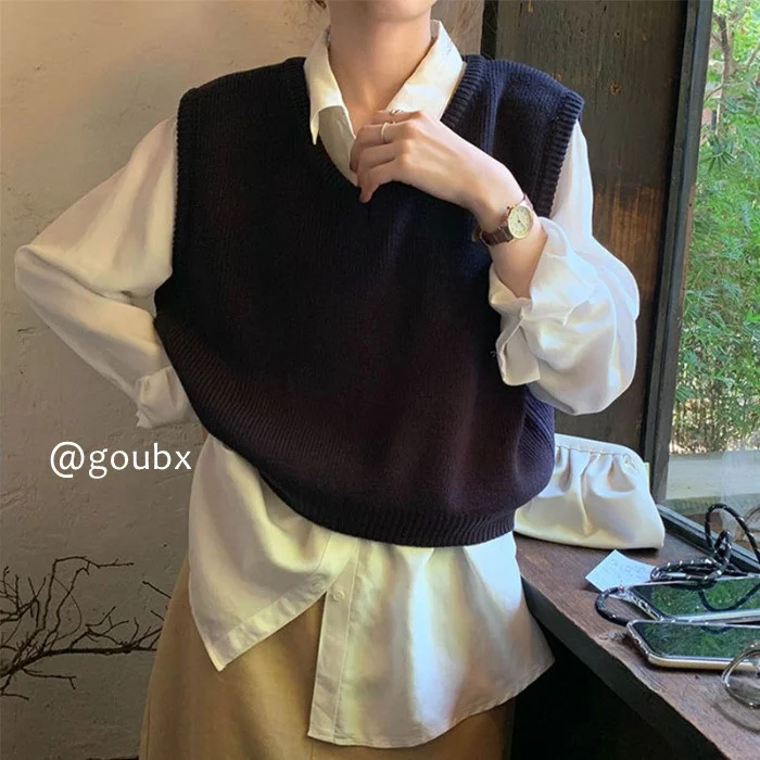 

Cmaz Korean Style Preppy Style Sweater Vest Women's Spring and Autumn New Sleeveless All-matching Outer Wear Sweater Vest Fashio