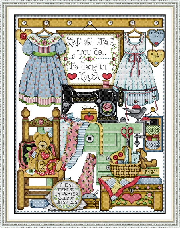 

Tailor shop cross stitch kit cartoon 14ct 11ct count print canvas stitching embroidery DIY handmade needlework