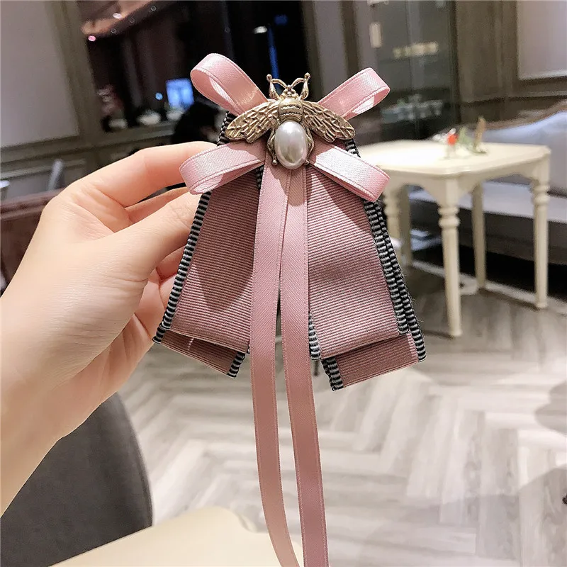 

Women Brooch Bow Tie Pink Girls Butterfly Hair Clips Fashion Design With Diamond Shirt Collar Accessories Lady Gift 5pcs/Lot