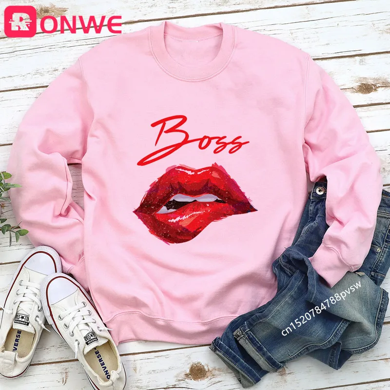 Женский свитшот с блестками и принтом в виде красных губ осенняя Толстовка для