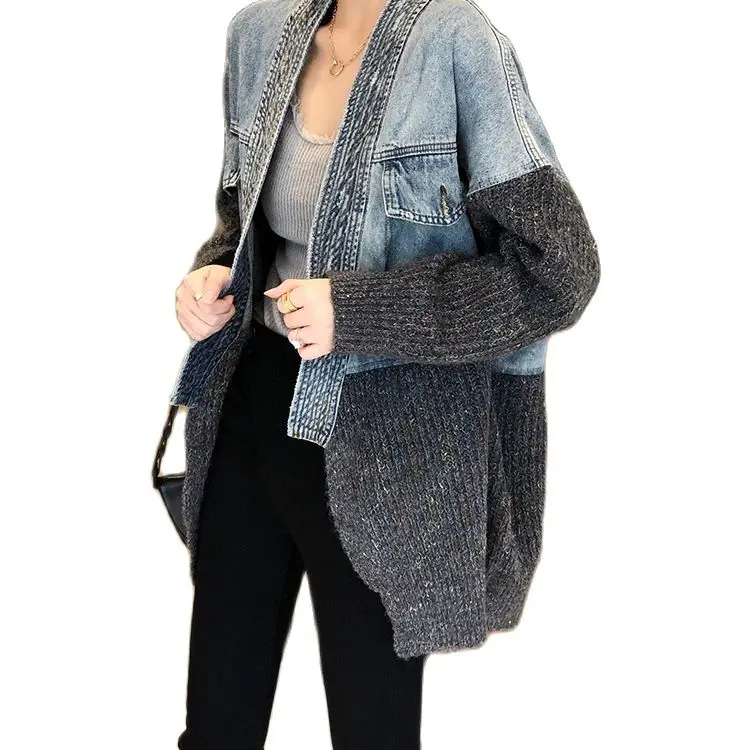 Женская куртка на весну и осень Молодежный джинсовый уличный вязаный кардиган в