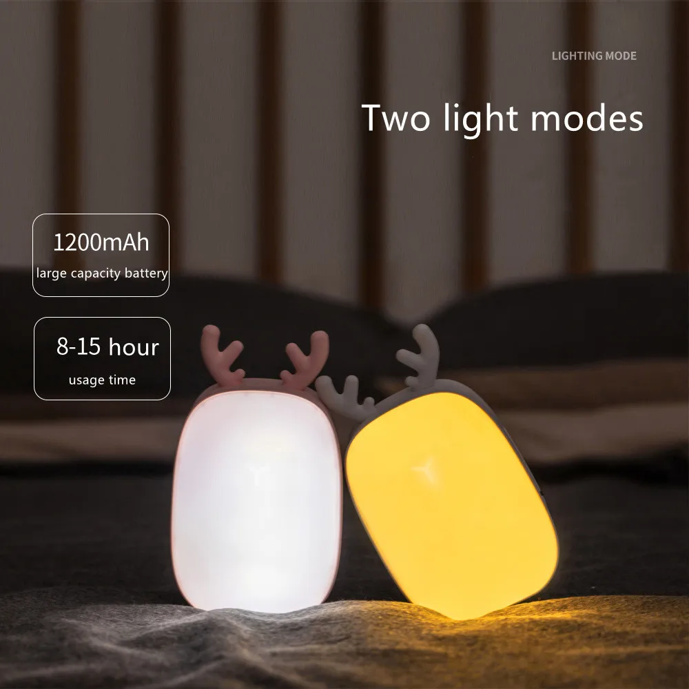Rechargeable Cute Deer Night Light Portable Home Outdoor Children's Bedroom Learning Reading Multifunctional Silicone Table Lamp